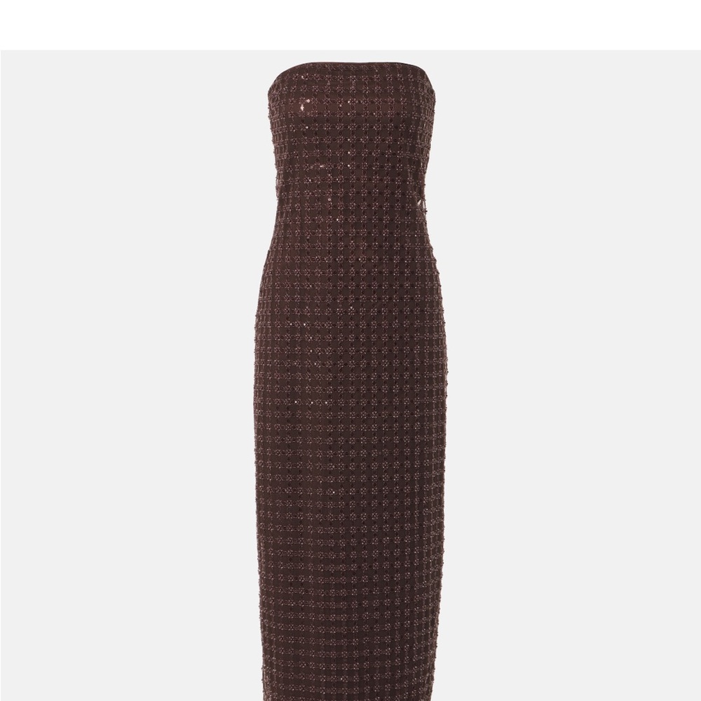 Rotate Brown Beaded Strapless Dress